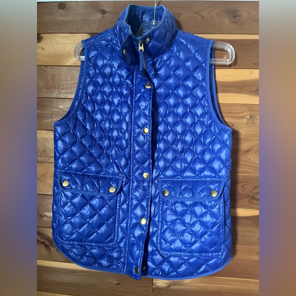 J. Crew Royal Blue Quilted Vest with Gold Zipper